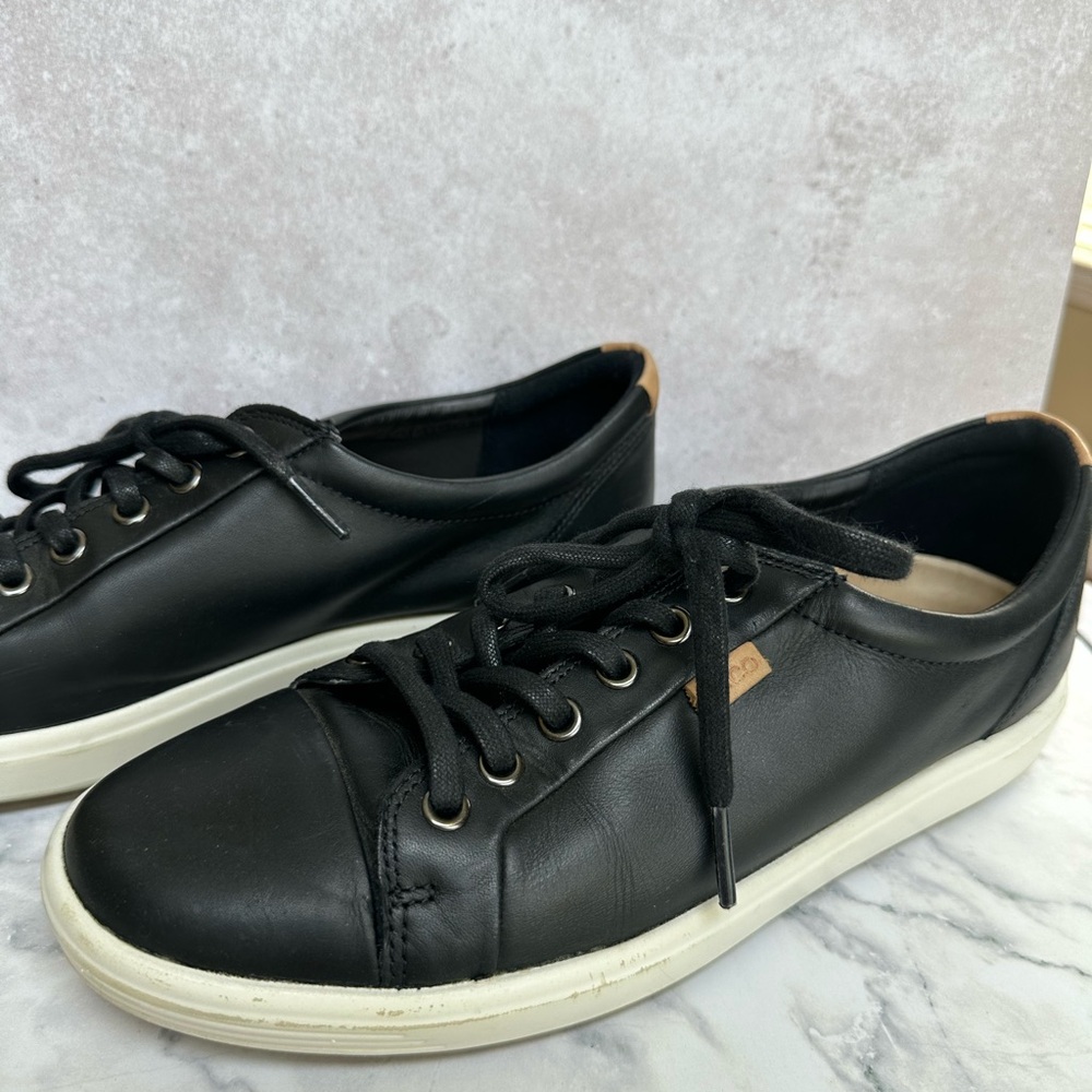 Ecco Black Leather Women's Loafers with White Sole